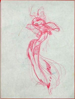 The Middle Eastern belly dancer influence is evident in this early concept drawing by an unidentified artist. (via Tobey C. Moss Gallery)